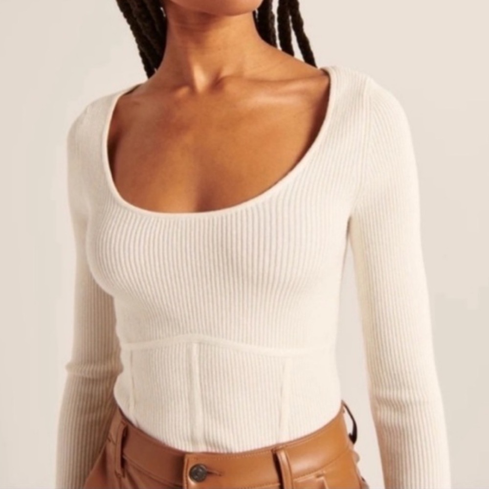 Abercrombie & Fitch long sleeve ribbed corset sweater white